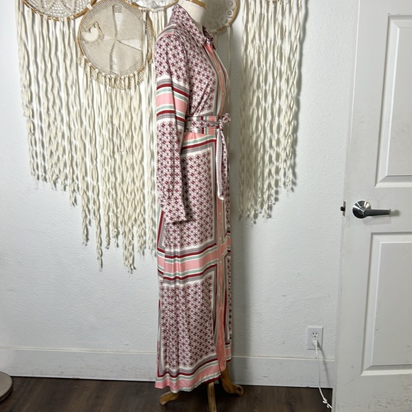 BODEN Maxi Shirt Dress in Almond Pink Square Geometric Size 10R - Picture 3 of 15